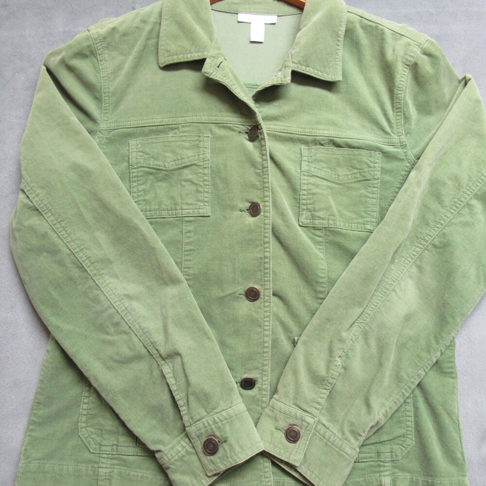 Charter Club Utility Jacket Womens Small Green Corduroy Military Style Outdoor